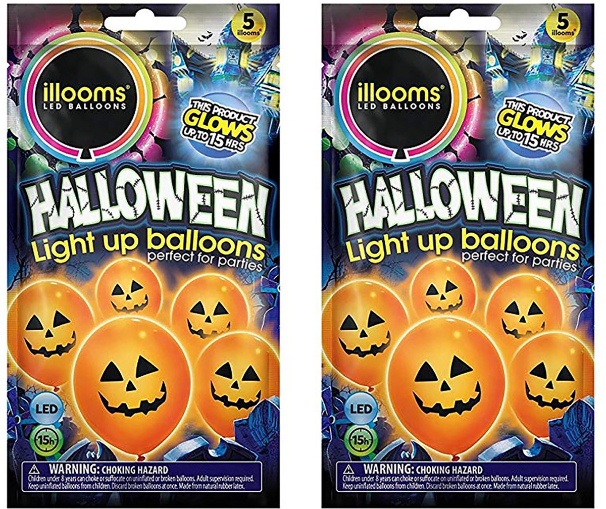Illooms Oranje Pompoen Ballonnen met LED Verlichting voor Halloween – 5 Stuks – 23x23x23 cm | Decoratie voor Halloween | Versiering voor Halloween Feest